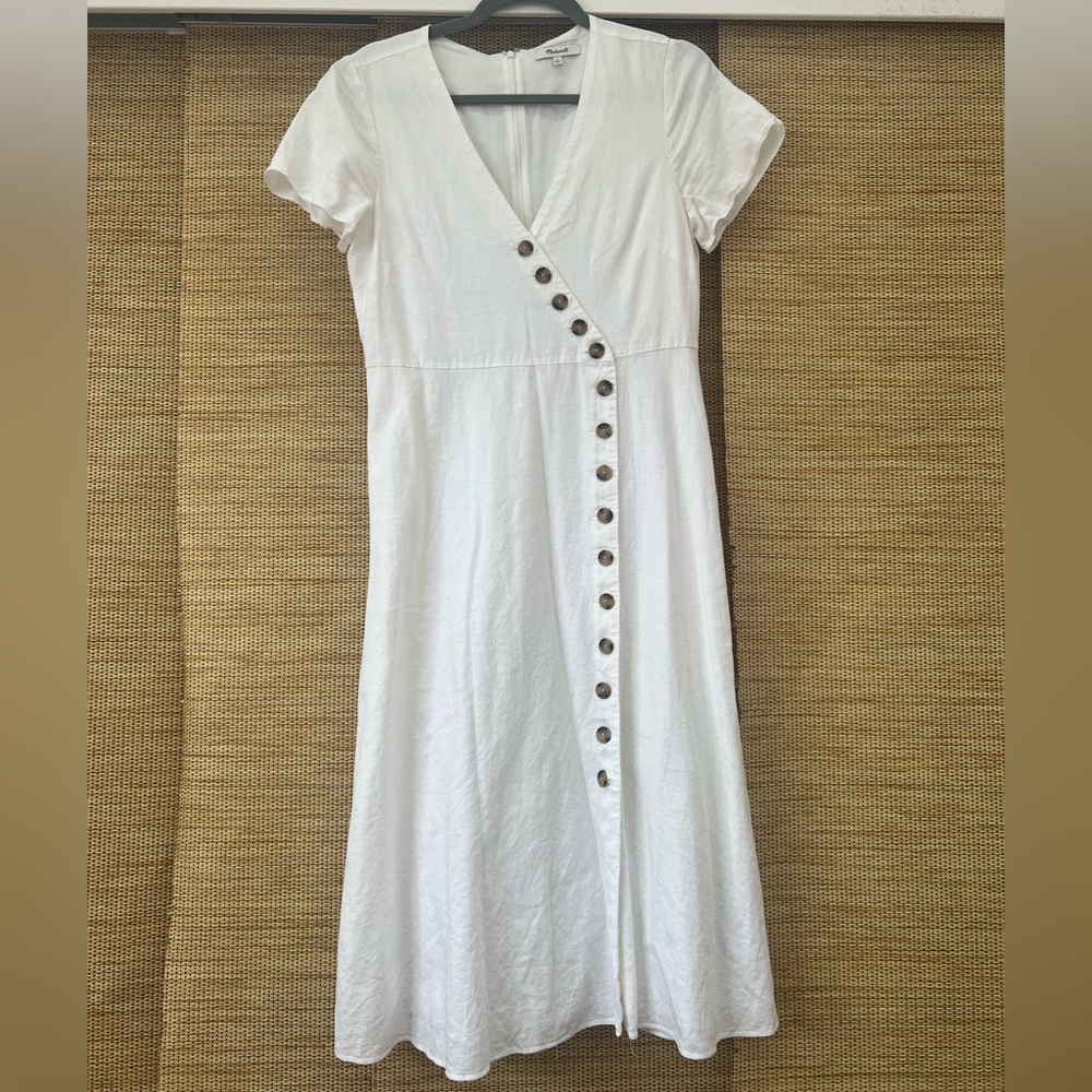 Madewell Linen-Blend Button-Wrap Midi Dress - Lighthouse (6) - Picture 4 of 8
